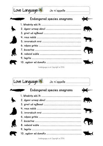 french endangered animals worksheets teaching resources