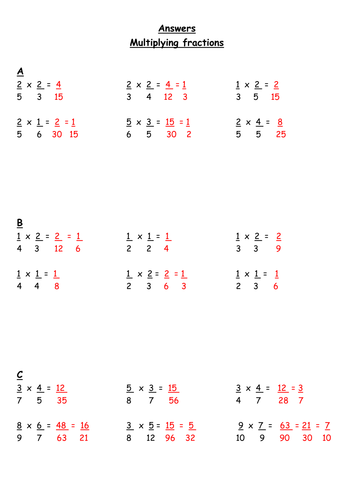 Worksheets:  Multiplying Fractions