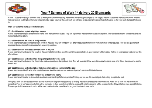A lesson by lesson  scheme of work for Year 7 History students