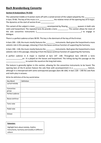 Bach Brandenburg concerto 9-1 edexcel section B analysis sheet