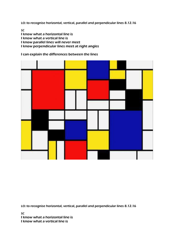 Recognising parallel, perpendicular, vertical and horizontal lines