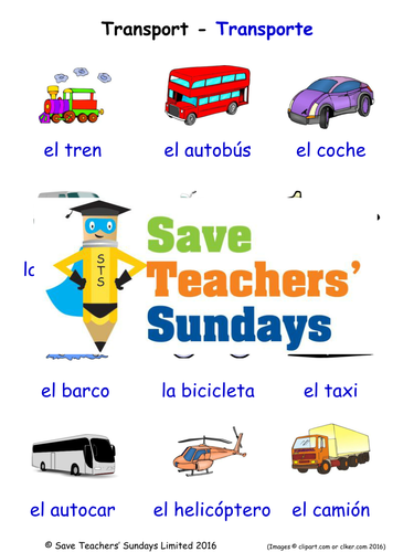 Transport in Spanish Worksheets, Games, Activities and Flash Cards (with audio)