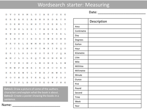 Maths Measuring KS3 GCSE Wordsearch Crossword Anagram Alphabet Keyword Starter Cover Homework