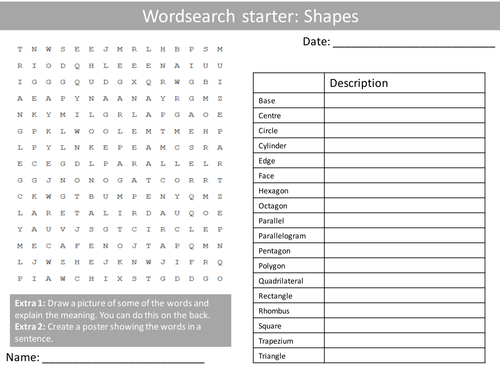 Maths Shapes KS3 GCSE Wordsearch Crossword Anagram Alphabet Keyword Starter Cover Homework