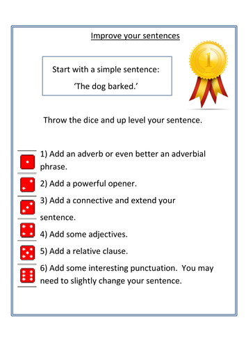 Up levelling sentences dice activity KS2