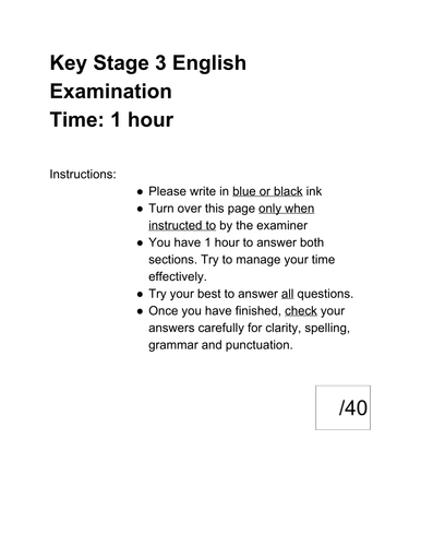 Key Stage 3  English Examination: Flannan Isle