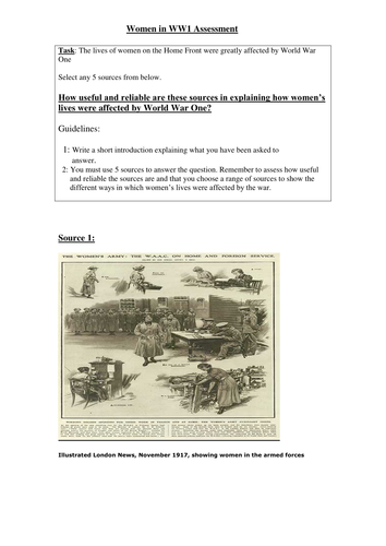 GCSE WW1 source assessment on the role of women