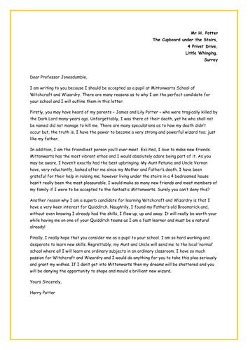 Persuasive Letter Harry Potter Model/Example Text