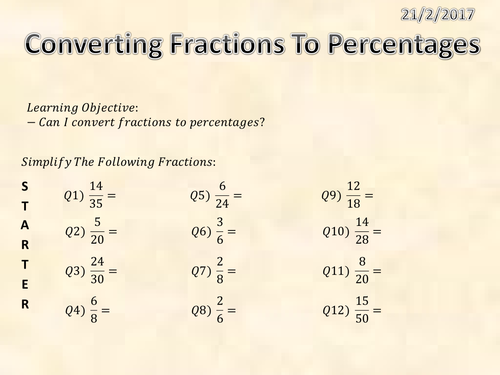 Converting Fractions To Percentages | Teaching Resources