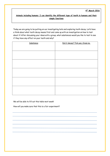 Year 4 Teeth and Digestive System Planning - Making Poo!
