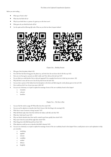 Comprehension Questions for The Indian in the Cupboard