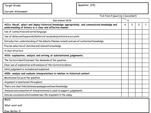 Self Assessment template History