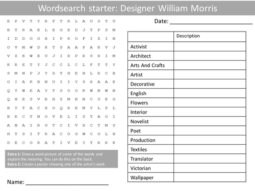 Product Designer William Morris Starter Activities Wordsearch, Anagrams Alphabet Crossword Cover