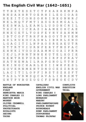 the english civil war word search by sfy773 teaching