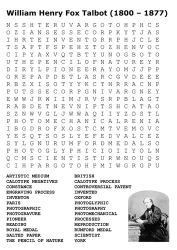 William Henry Fox Talbot Photography Word Search