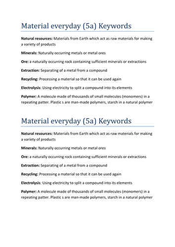 Material Everyday: KS3 Activate AQA- L1. Everyday Chemistry
