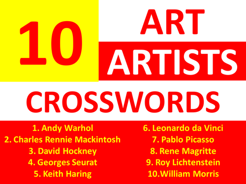 10 X Art Artist Crosswords KS3 GCSE Crossword Keyword Starter Cover 
