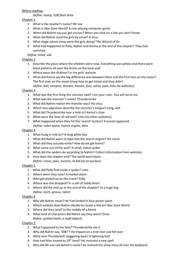 Virus by Tommy Donbavand comprehension questions by chapter