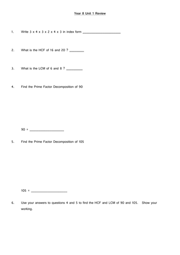homework or test on year 8 algebra unit 1