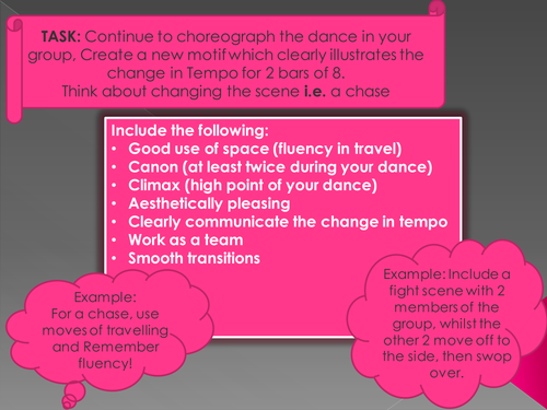 Task card for dance