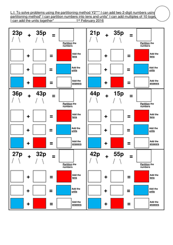Partitioning worksheets differentiated