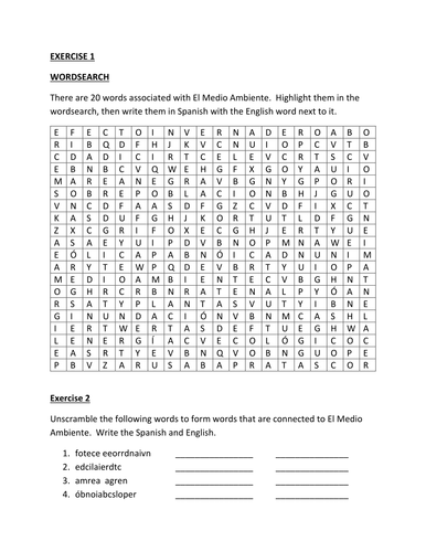 EL MEDIO AMBIENTE REVIEW EXERCISES (FOUNDATION)