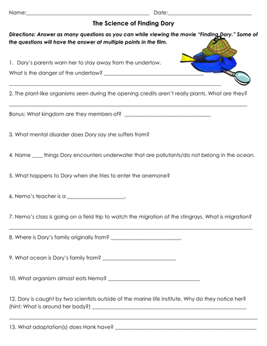 The Science of Finding Dory~Movie Worksheet