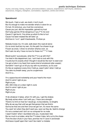 Poetry Techniques: Space-bound Eminem