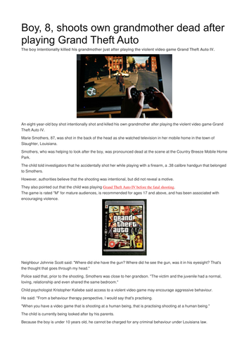 Writing to Argue - Violent Video Games (KS3/KS4)