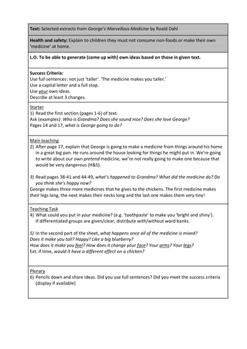 George's Marvellous Medicine- Differentiated Worksheets
