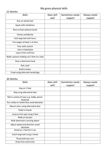 EYFS physical skills Audit