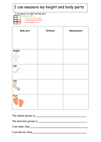 Measuring Parts of The Body Year 1