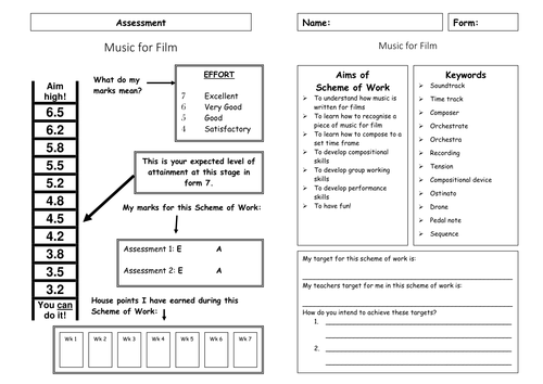 Music for film - Class Booklets