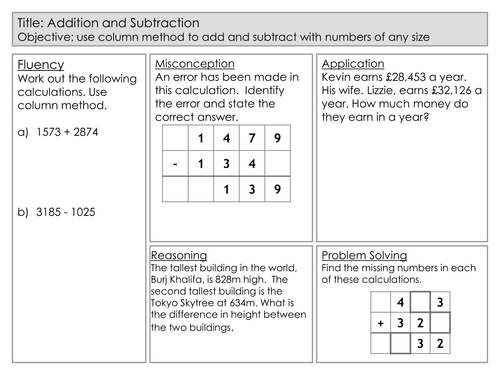Mastery Maths - Addition and Subtraction - Using column method