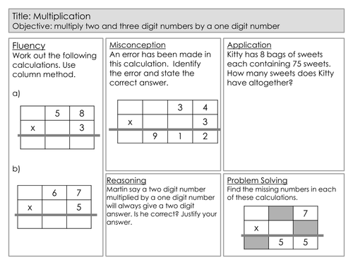 Mastery Maths - Multiplication - multiply two and three digit numbers by a one digit number