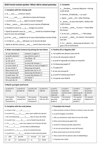 GCSE French quickie (Feb 2017) - What I did yesterday at school (with Answer Key)