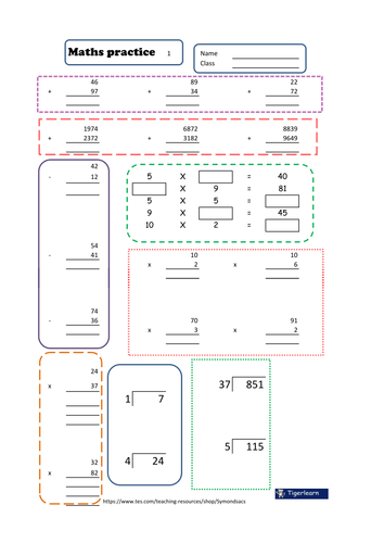 All my maths primary maths worksheet set. 10 pages of arithmetic with answers.