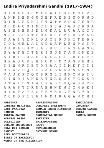 Indira Gandhi Word Search