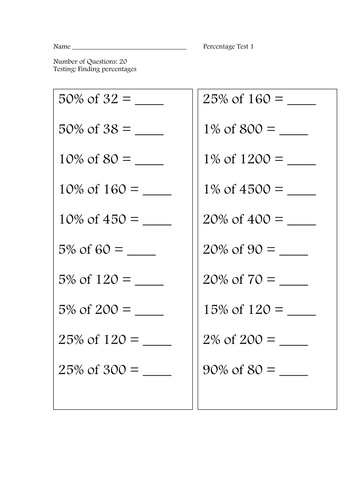 Finding Percentages Worksheet/Tests