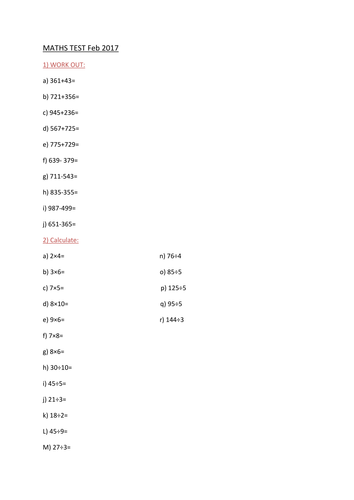 Year 4 Spring Term test