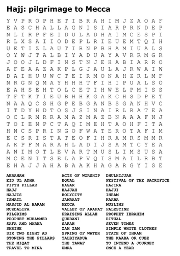 Hajj Pilgrimage to Mecca Word Search