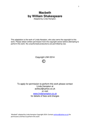 Macbeth by William Shakespeare-FUN simple script adaptation