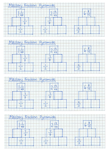 Multiplication pyramids - fractions and mixed numbers