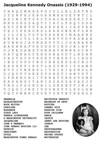 Jacqueline Kennedy Onassis Word Search