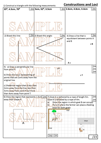 Half lesson, one sheet test on all Constructions and Loci