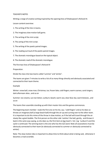 Shakespeare inspires creative writing