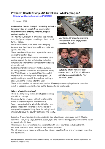 Non-fiction Reading comprehension -Travel Ban