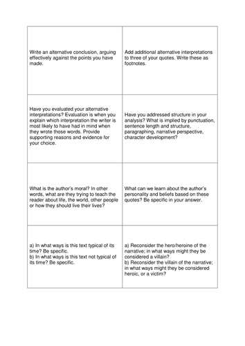 Stretch and Challenge Cards: generic extension tasks for Language and Literature