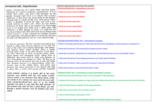 Stage Directions in An Inspector Calls | Teaching Resources