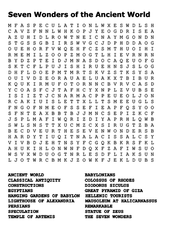 Seven Wonders of the Ancient World Word Search